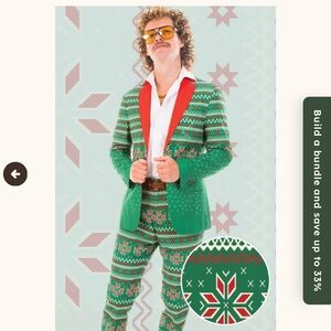 Festive Green and Red Men's Suit